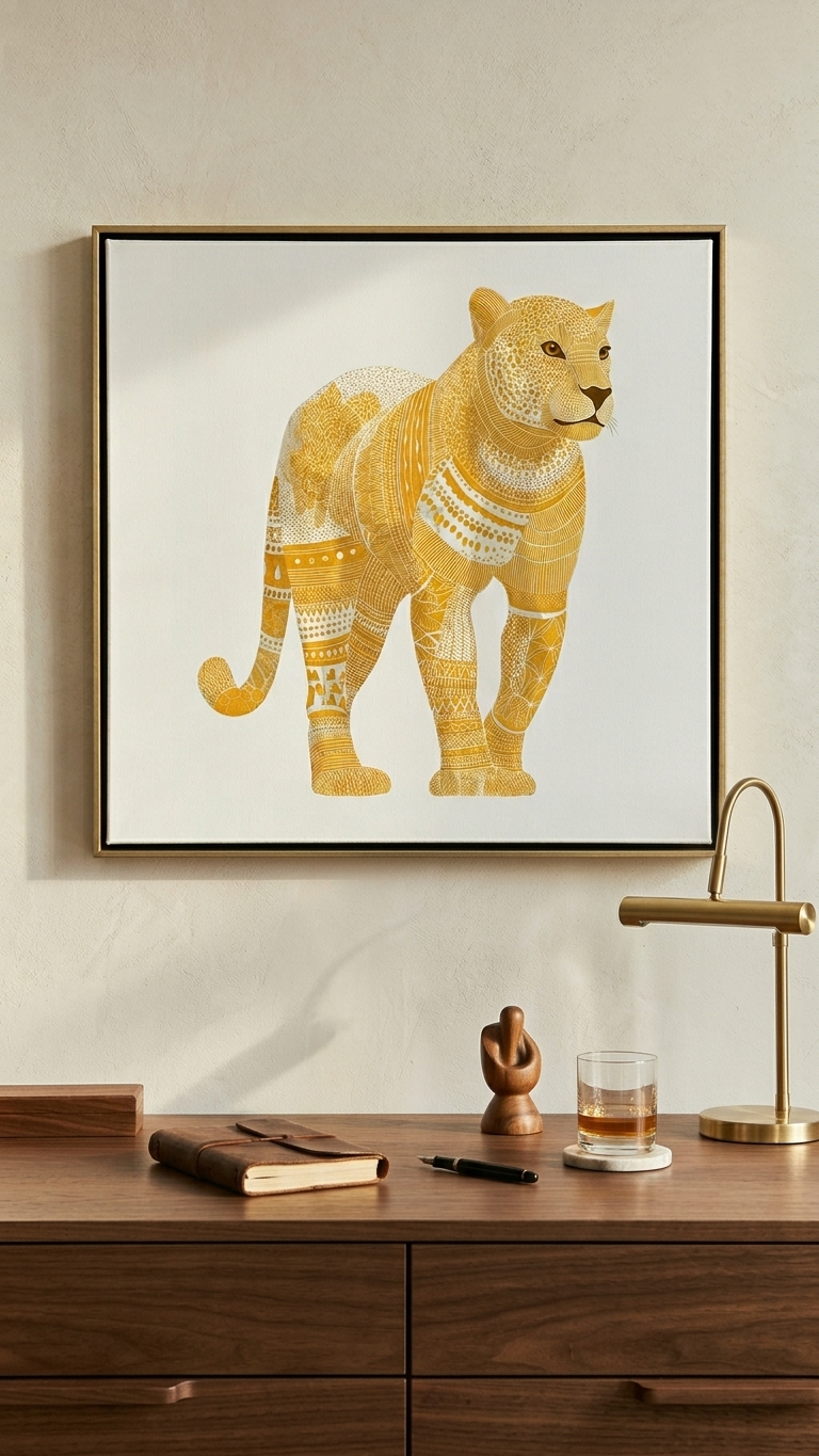 CHITRAPOTLI Swarn Vanraj Canvas Wall Art | Golden Leopard