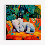 CHITRAPOTLI Jungle Dreamer Canvas Wall Art | Sleeping Baby Elephant Colorful Tropical Painting